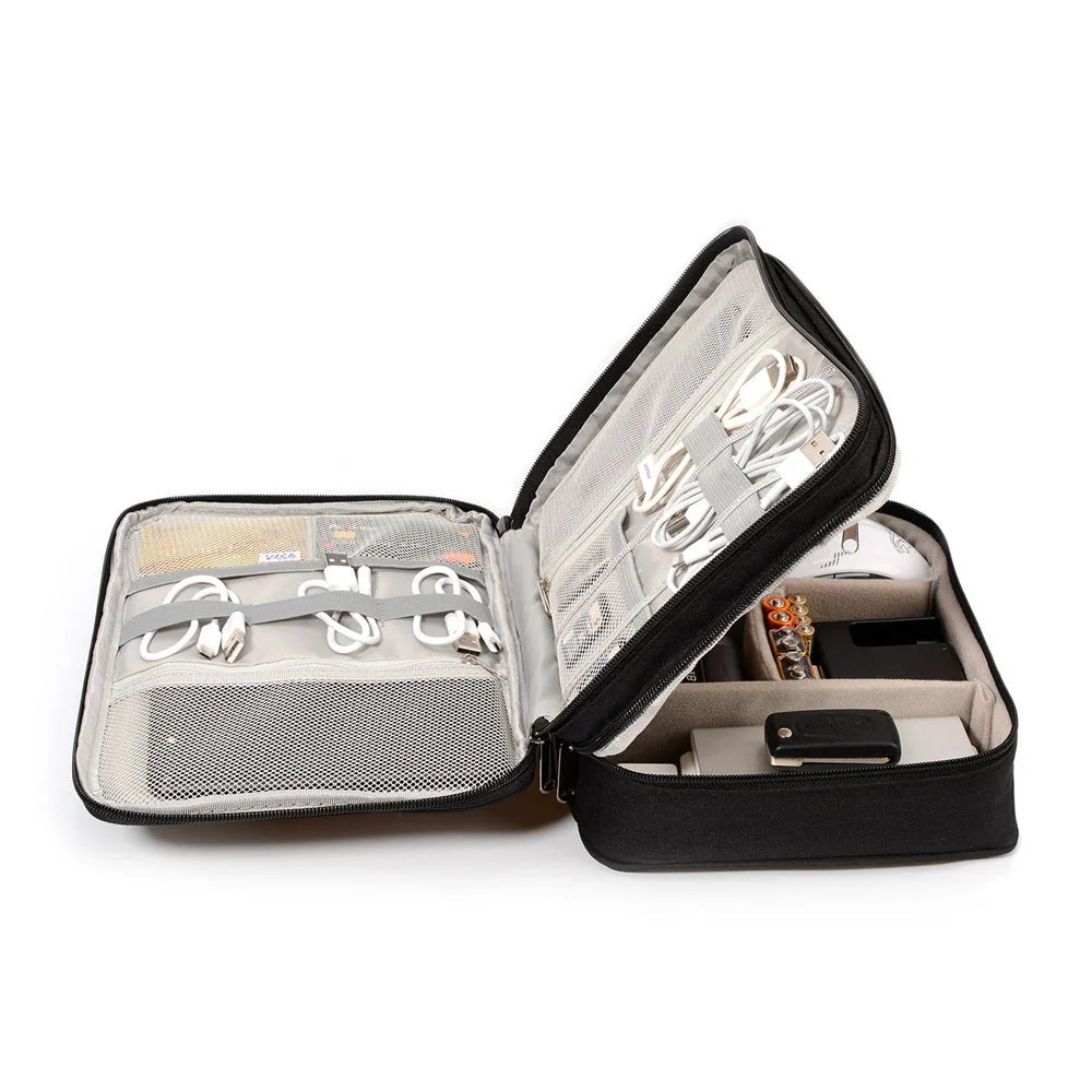 Waterproof cable organizer bag with multiple compartments for electronic accessories