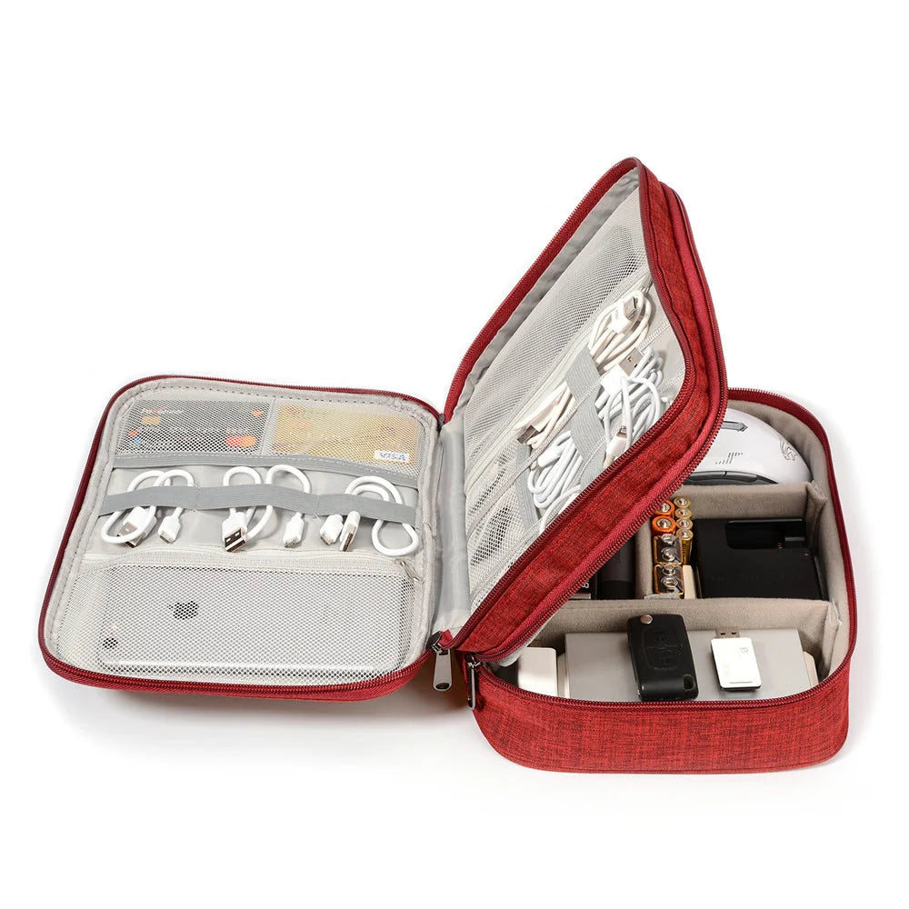 Waterproof cable organizer bag with multiple compartments for electronic accessories