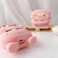Pink pig cartoon design silicone AirPods case cover with flip closure and hook