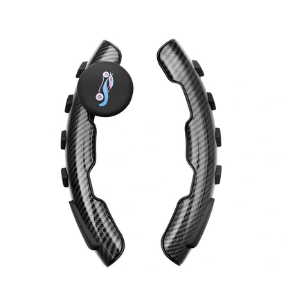 Carbon fiber steering wheel booster ball in black, 220mm size, silicone grip for car steering assistance