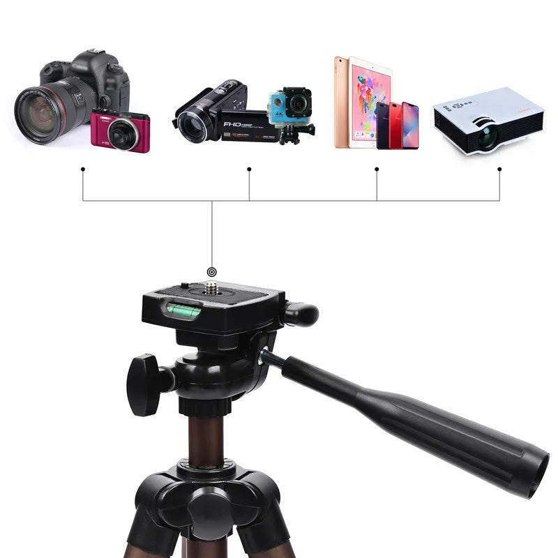 Aluminium hydraulic tripod extended to 1.3m with smartphone attached via holder and Bluetooth remote.