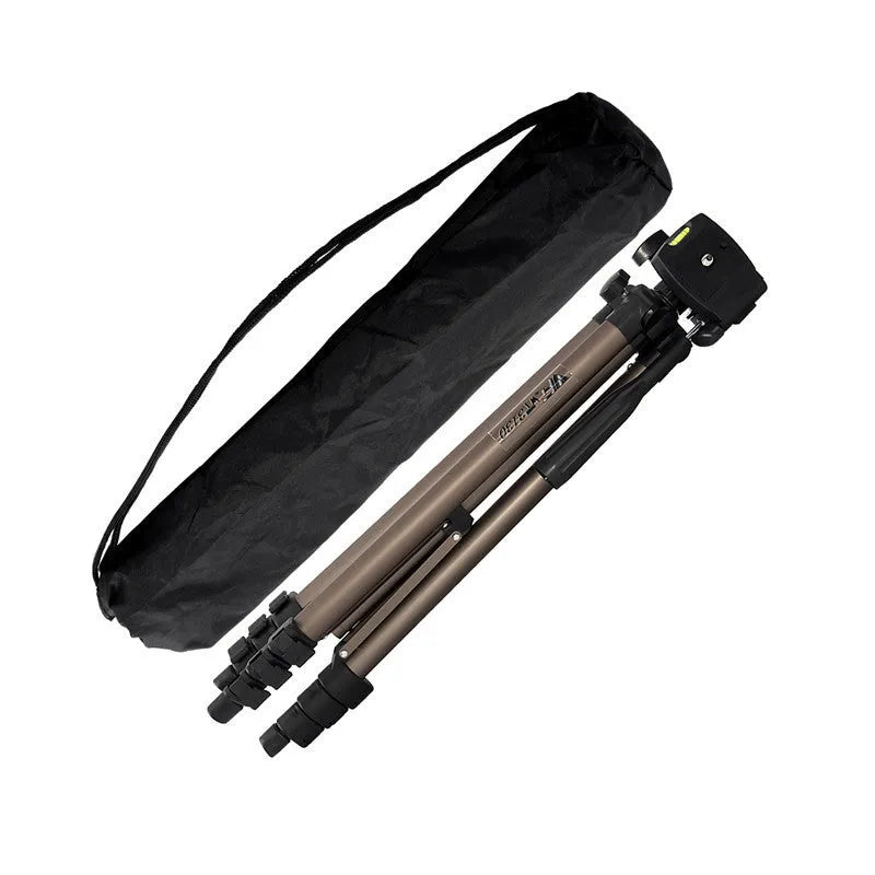 Aluminium hydraulic tripod extended to 1.3m with smartphone attached via holder and Bluetooth remote.