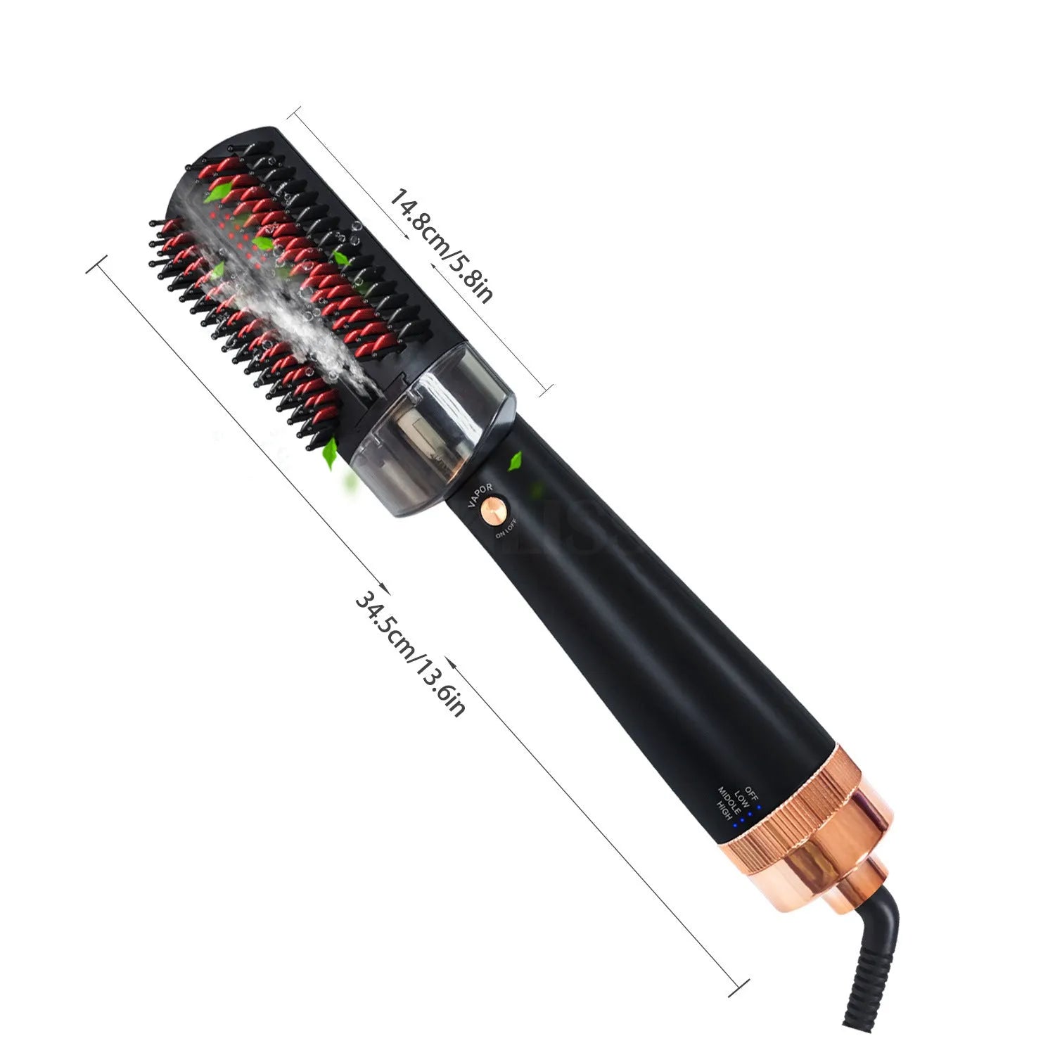Black and pink infrared hot air comb with ceramic barrels and temperature control display