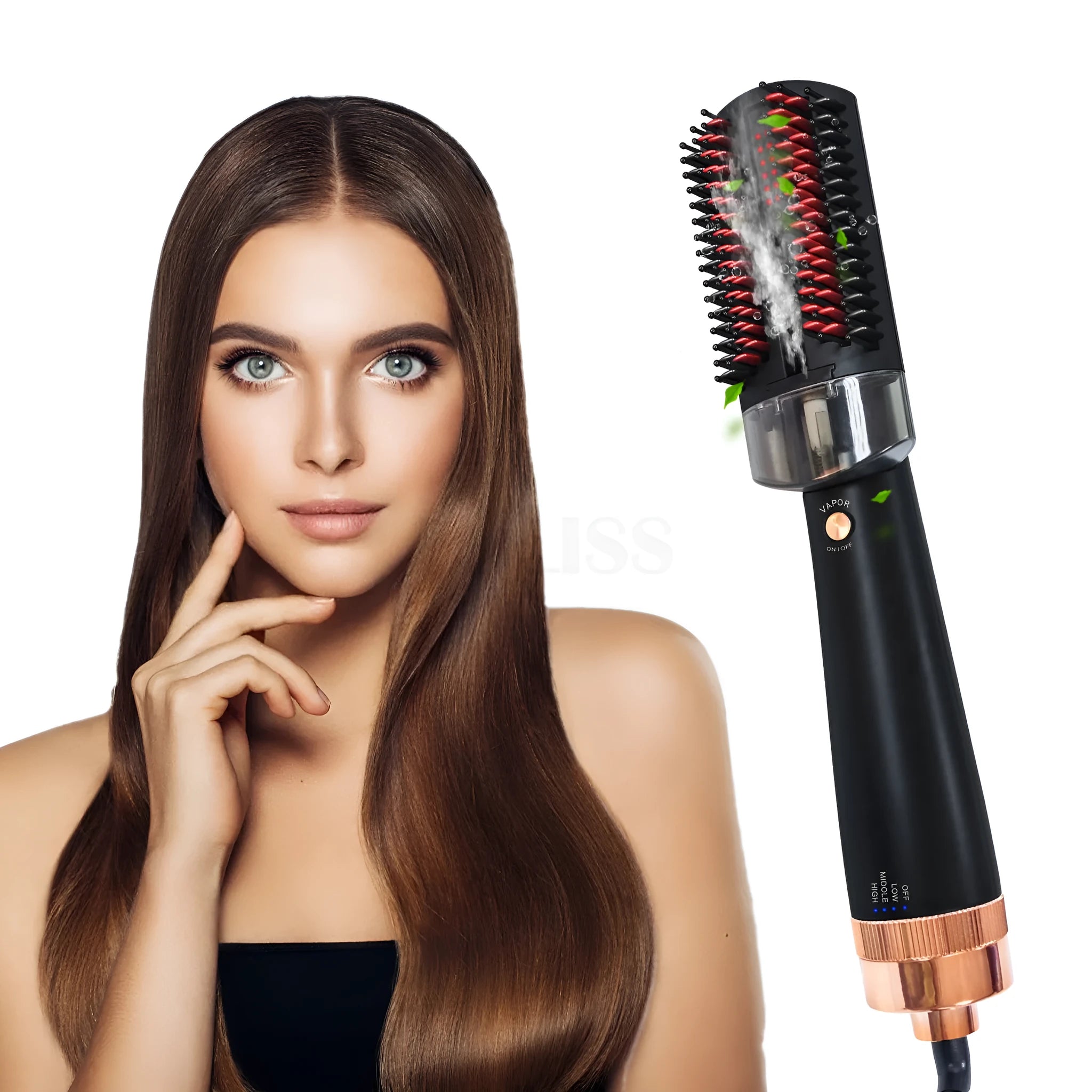 Black and pink infrared hot air comb with ceramic barrels and temperature control display