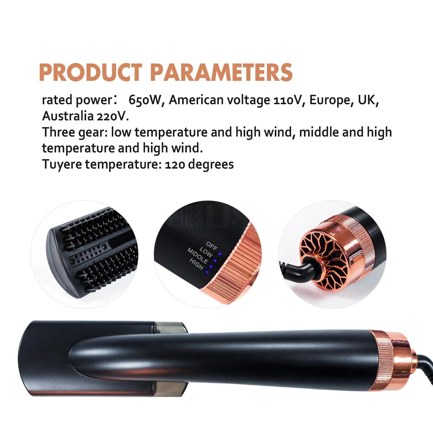 Black and pink infrared hot air comb with ceramic barrels and temperature control display