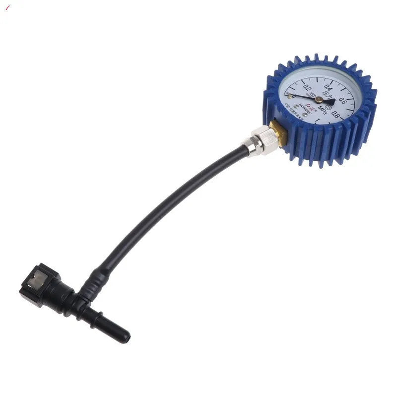 Fuel pressure gauge showing 0-1MPA scale with two metal connectors and a portable black case