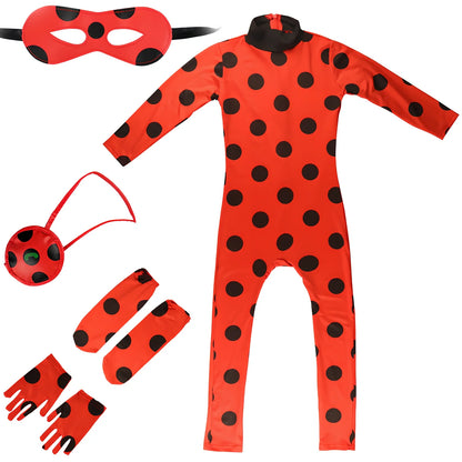 Red synthetic wig and matching costume jewellery set for girls' dress-up and performances