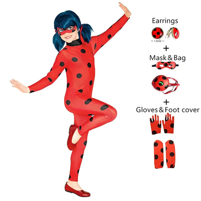 Red synthetic wig and matching costume jewellery set for girls' dress-up and performances