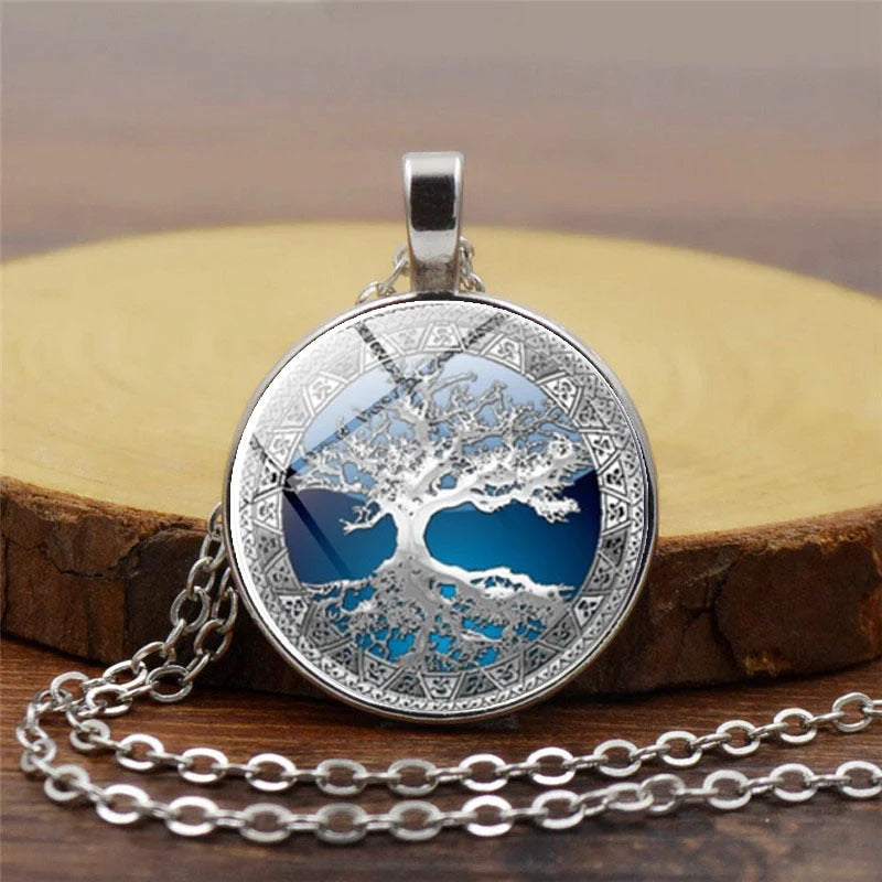 Celtic Tree Time Gemstone Necklace Pendant in alloy with electroplated finish