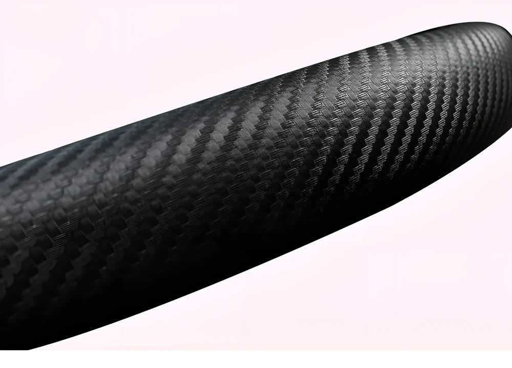 Cute cat steering wheel cover in carbon fibre black with blue accents for 38cm diameter, imitation leather material