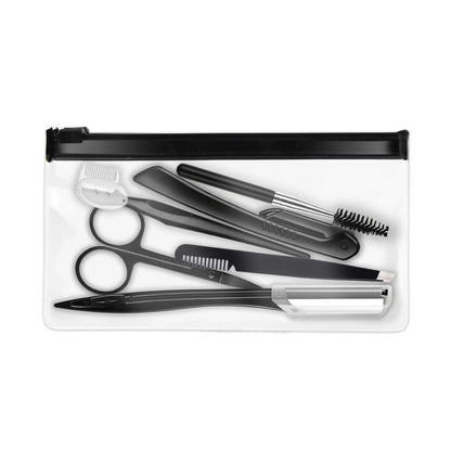 Black eyebrow trimming tools set with 11 pieces stored in bone bag for organised grooming