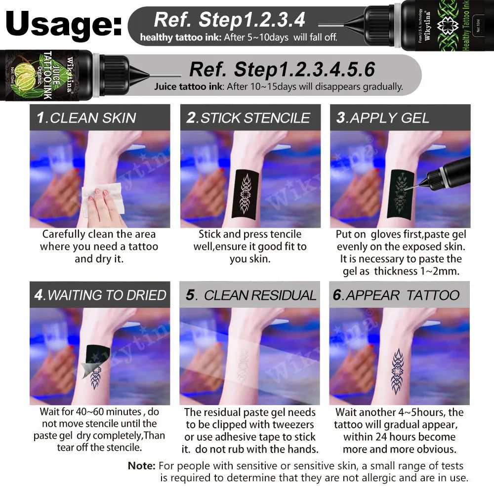 Temporary juice health tattoo painting set 10ml with three juice colour shades