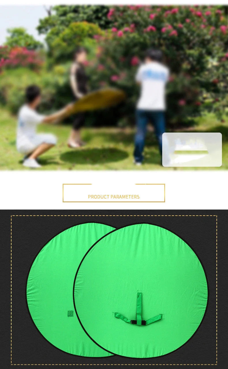 Circular foldable green screen reflector for professional photography