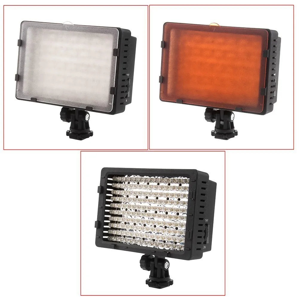 Portable LED photography fill light with 9.6W power, ABS plastic body, 141x62x150mm size