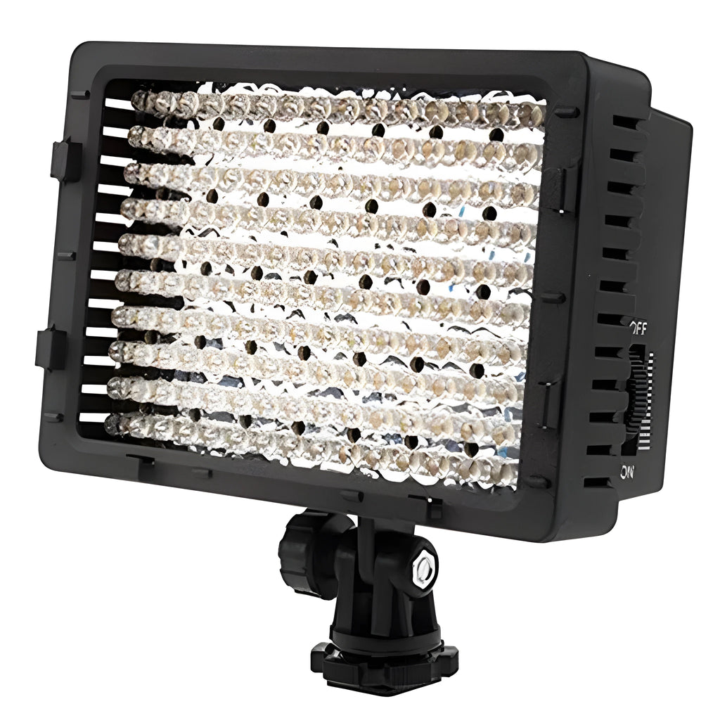 Portable LED photography fill light with 9.6W power, ABS plastic body, 141x62x150mm size