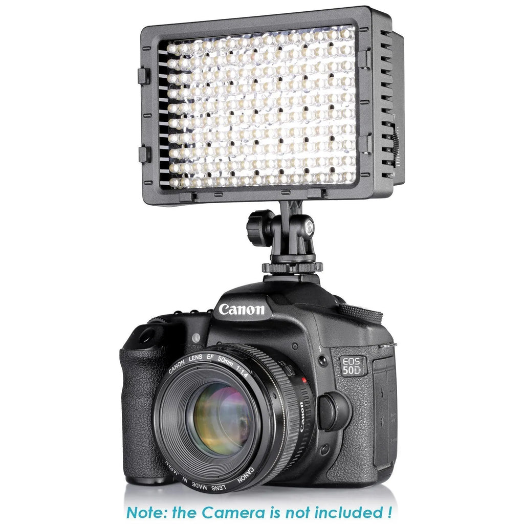 Portable LED photography fill light with 9.6W power, ABS plastic body, 141x62x150mm size
