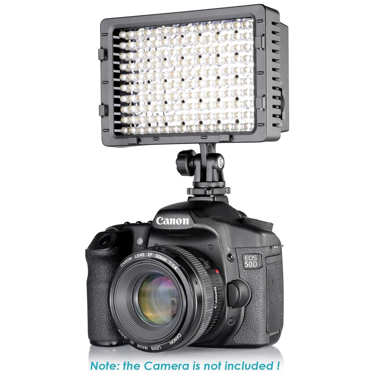 Portable LED photography fill light with 9.6W power, ABS plastic body, 141x62x150mm size
