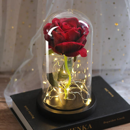 LED-lit immortal simulation rose in glass cover, perfect for weddings and home decor