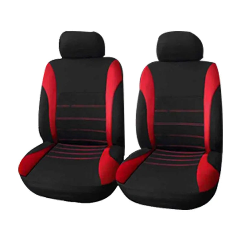 Four-piece cotton car seat cover set in blue for front seats with headrest covers, seam style