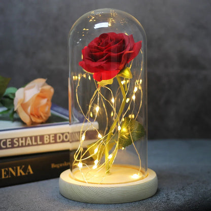 LED-lit immortal simulation rose in glass cover, perfect for weddings and home decor