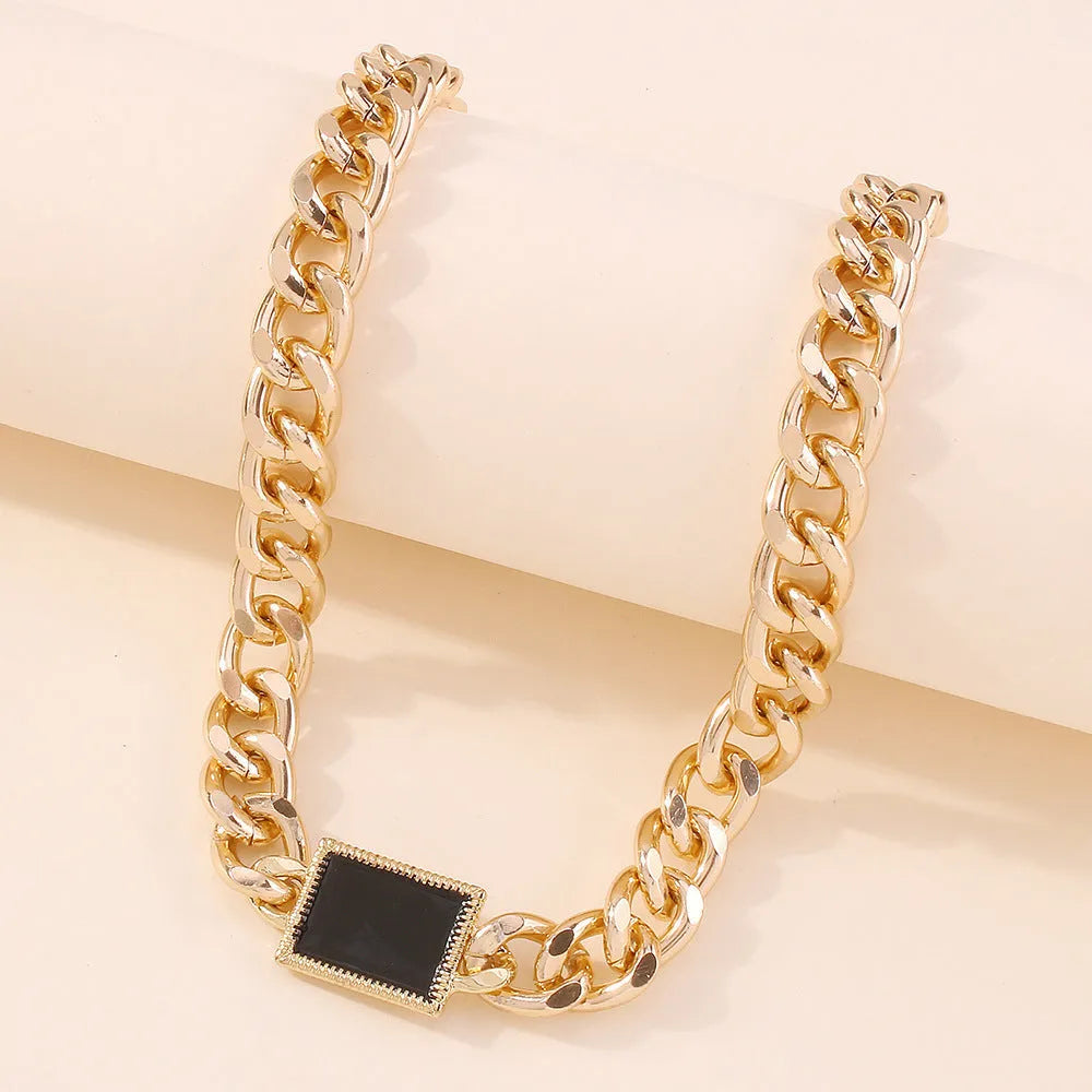 Gold electroplated geometric alloy pendant-free necklace for women with extension chain
