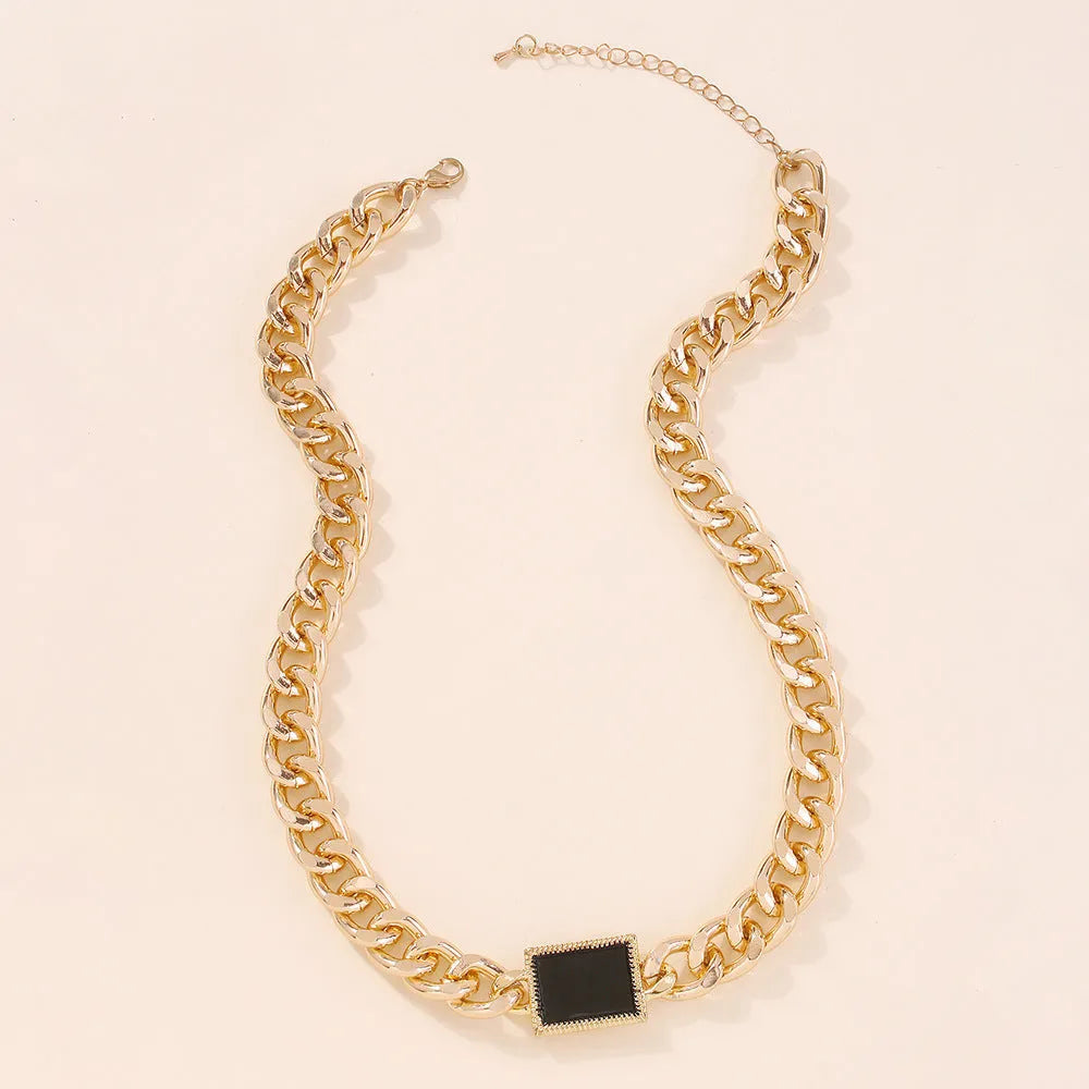 Gold electroplated geometric alloy pendant-free necklace for women with extension chain