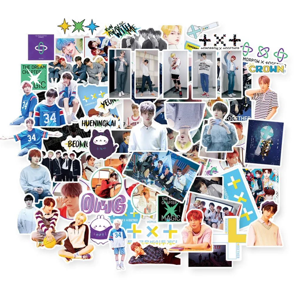 Star-shaped luggage stickers with K-pop band designs measuring 6cm by 4cm