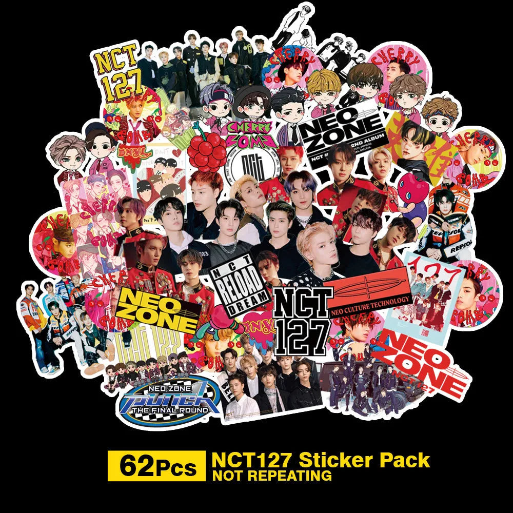 Star-shaped luggage stickers with K-pop band designs measuring 6cm by 4cm
