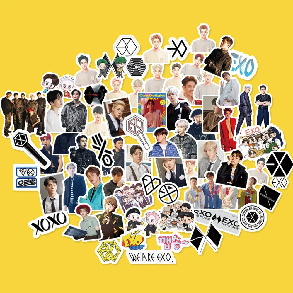 Star-shaped luggage stickers with K-pop band designs measuring 6cm by 4cm