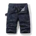 Geometric print straight casual shorts for men in khaki, Japanese style drawstring waist