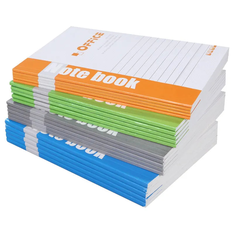 Wholesale bundle of soft cover striped notebooks in Japanese Korean business style, shown with pen options.
