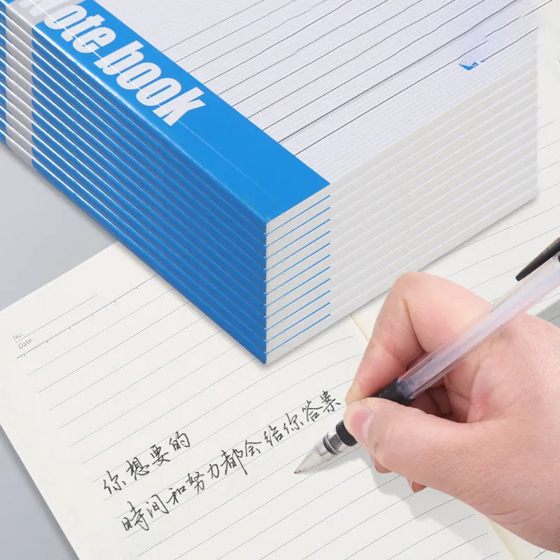 Wholesale bundle of soft cover striped notebooks in Japanese Korean business style, shown with pen options.