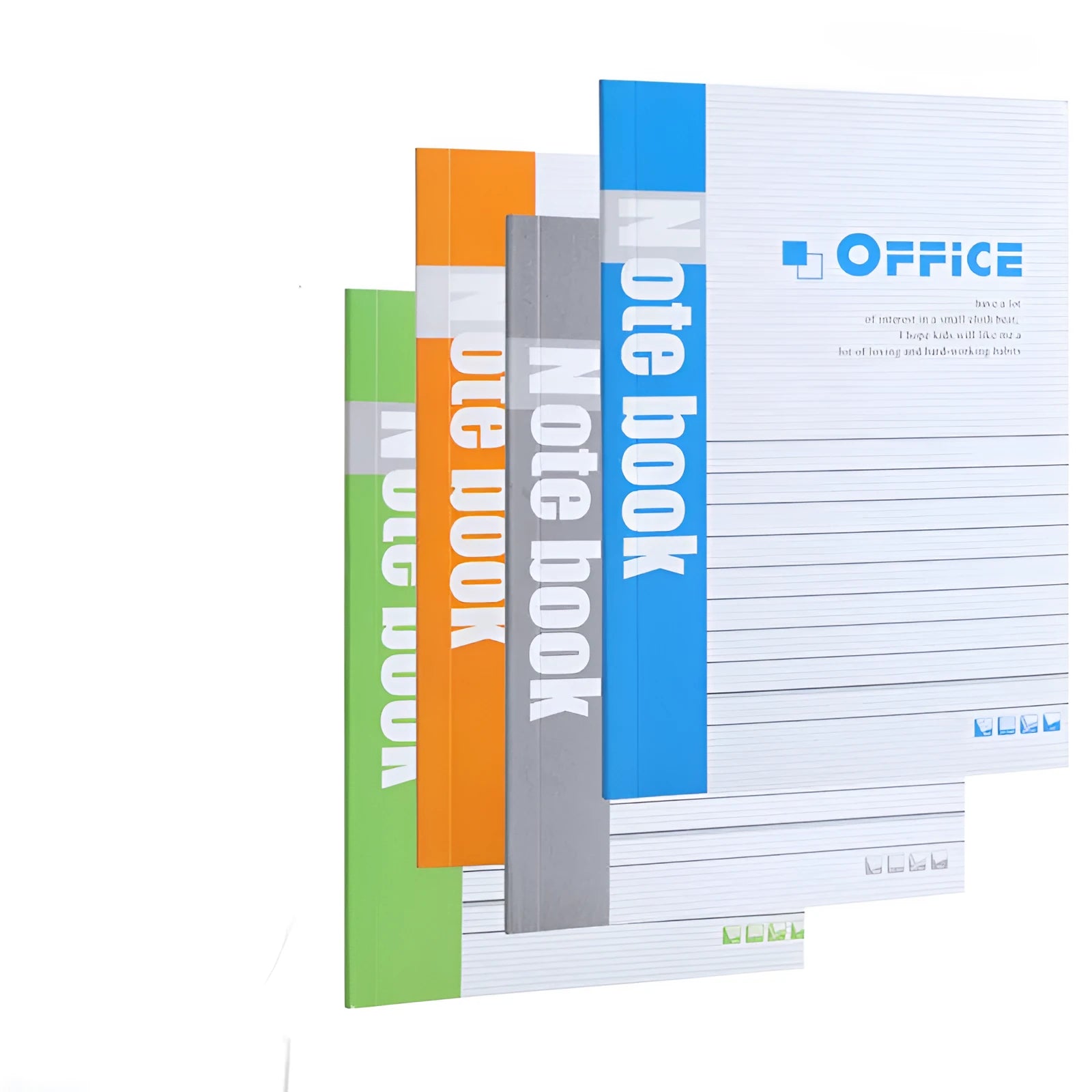 Wholesale bundle of soft cover striped notebooks in Japanese Korean business style, shown with pen options.