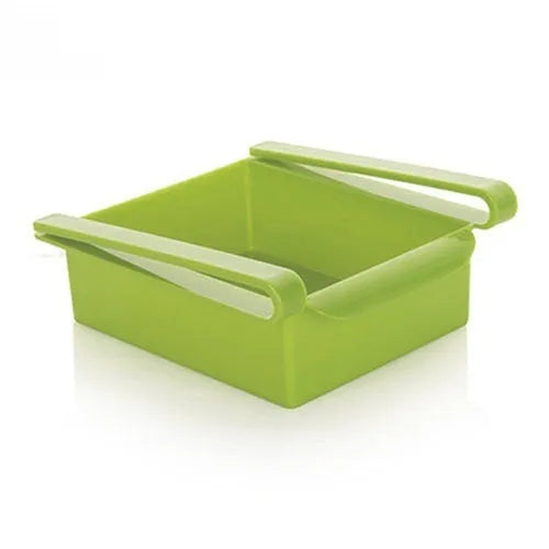 PP plastic hanging refrigerator clapboard storage rack with drawer design in assorted colours