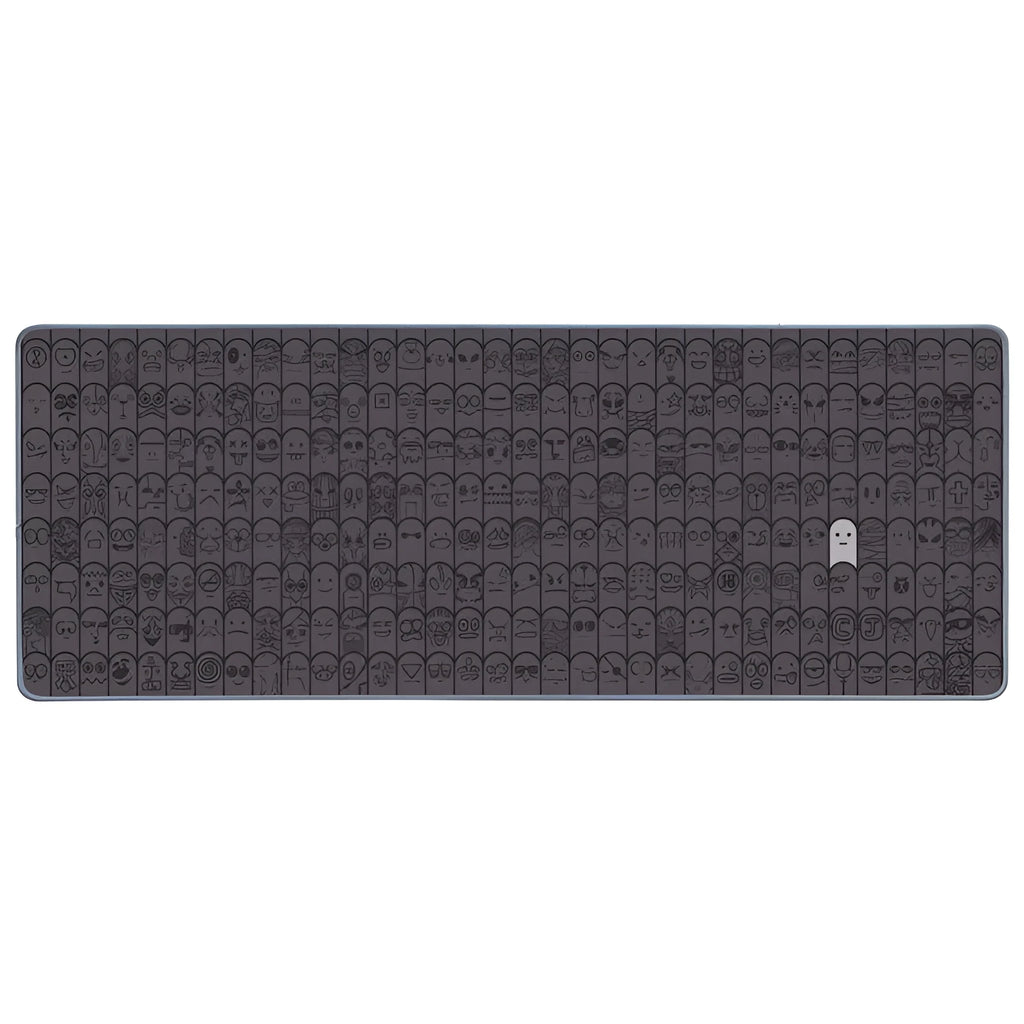 Grey cloth wrist support sticker for computer mouse, showing 700mm and 900mm size options on a desktop.