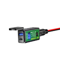 12V dual USB motorcycle charger waterproof SAE to USB compact 60x29x22mm black housing