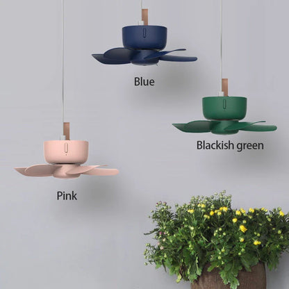 USB powered ceiling fan with remote control in blue and pink options