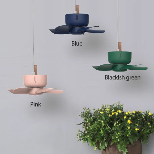 USB powered ceiling fan with remote control in blue and pink options
