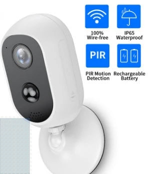 Weatherproof outdoor surveillance camera with rechargeable battery, night vision, and smart motion detection