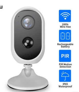 Weatherproof outdoor surveillance camera with rechargeable battery, night vision, and smart motion detection