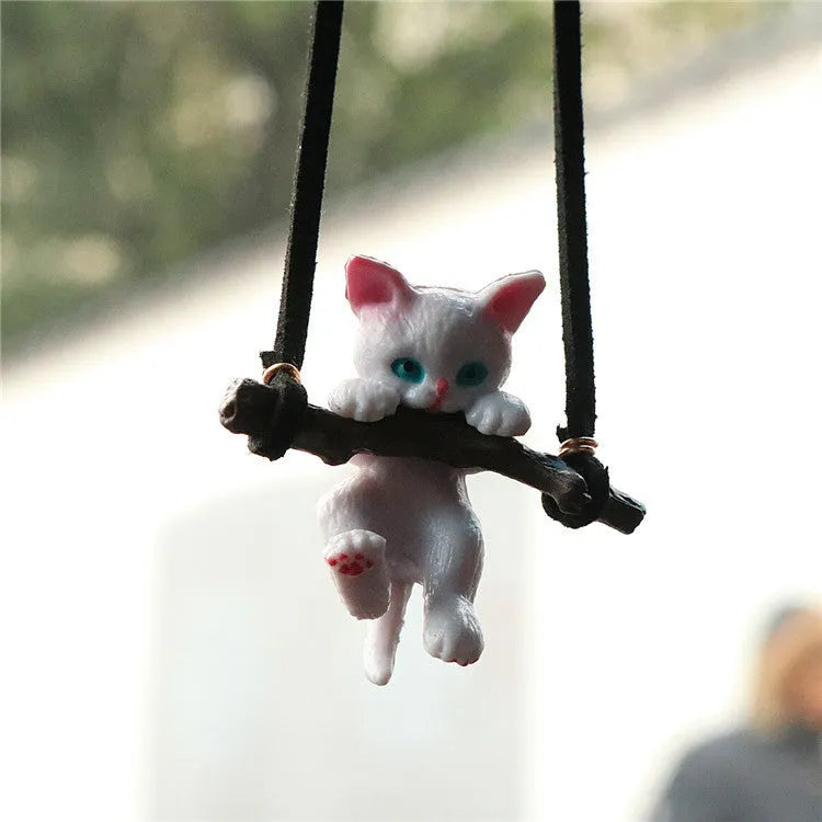 Branch cat design rearview mirror pendant hanging from car mirror as interior decoration