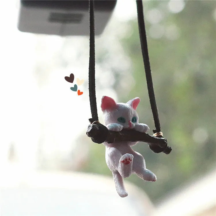 Branch cat design rearview mirror pendant hanging from car mirror as interior decoration