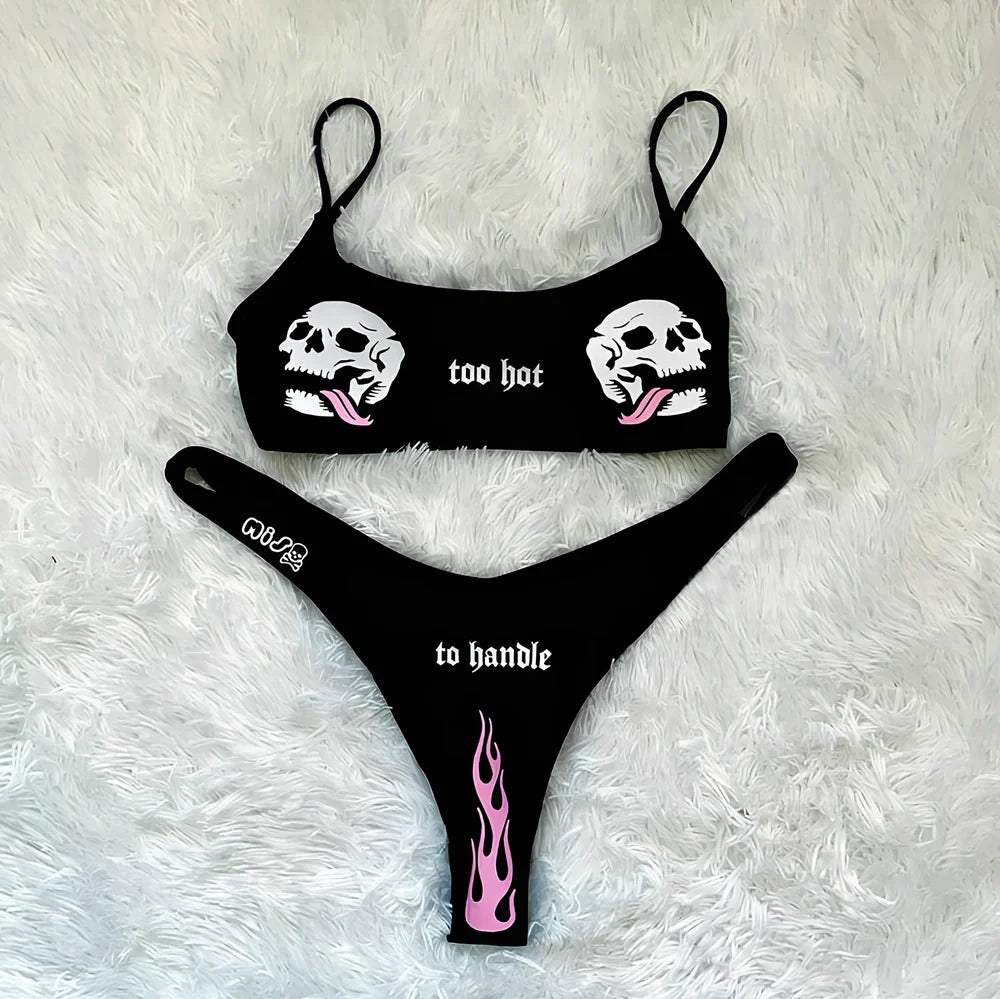 Split swimsuit bikini in polyester, S-XL sizes with 80-100 cm bust fit and adjustable ties