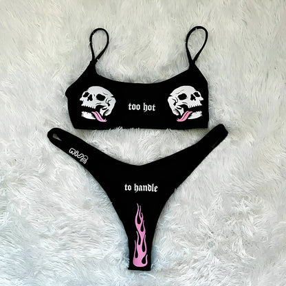 Split swimsuit bikini in polyester, S-XL sizes with 80-100 cm bust fit and adjustable ties