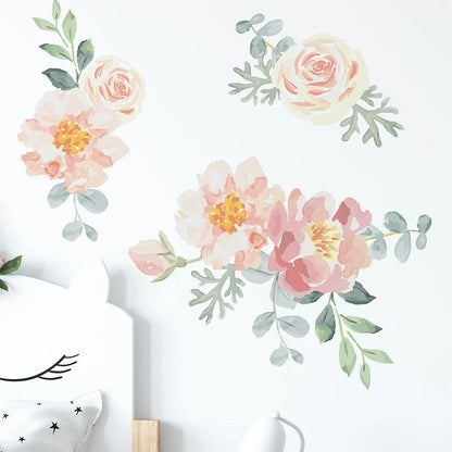 Girly Heart Pink Watercolor Plant Flowers Wall Sticker for room decoration
