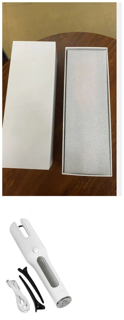 Wireless Automatic Curler with USB LCD Screen and Ceramic Heating in Pink and White