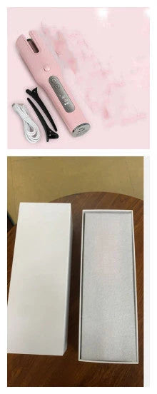 Wireless Automatic Curler with USB LCD Screen and Ceramic Heating in Pink and White