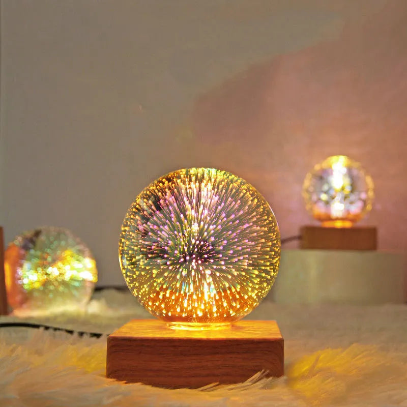 LED Night Light Romantic Fireworks USB Bedside Plastic Lampshade Touch Switch 9x9x11.8cm