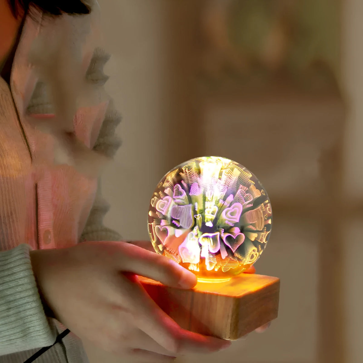LED Night Light Romantic Fireworks USB Bedside Plastic Lampshade Touch Switch 9x9x11.8cm