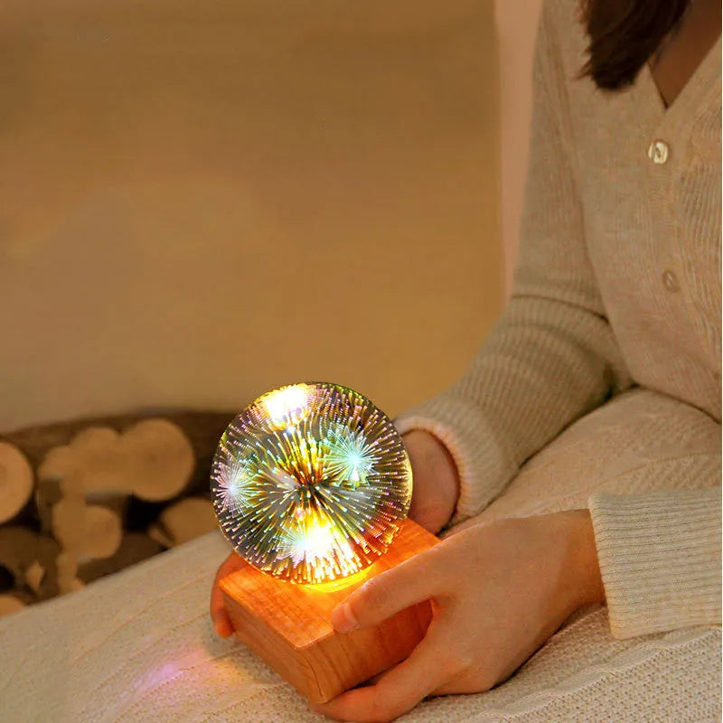 LED Night Light Romantic Fireworks USB Bedside Plastic Lampshade Touch Switch 9x9x11.8cm